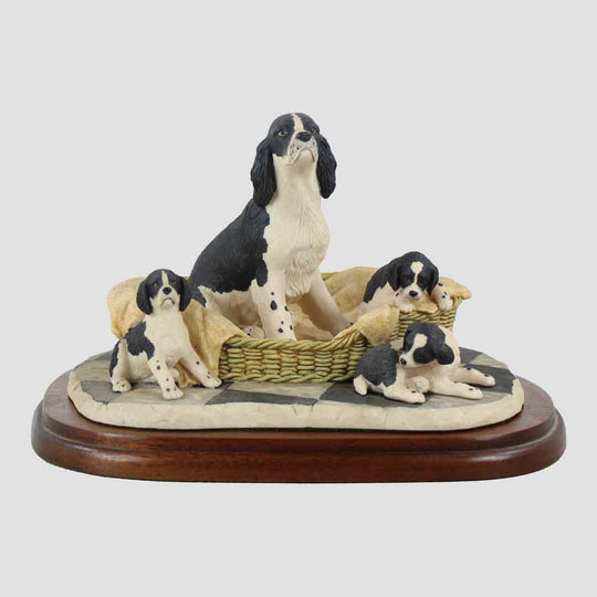 Springer Spaniel And Pups (Black and White) Border Fine Arts