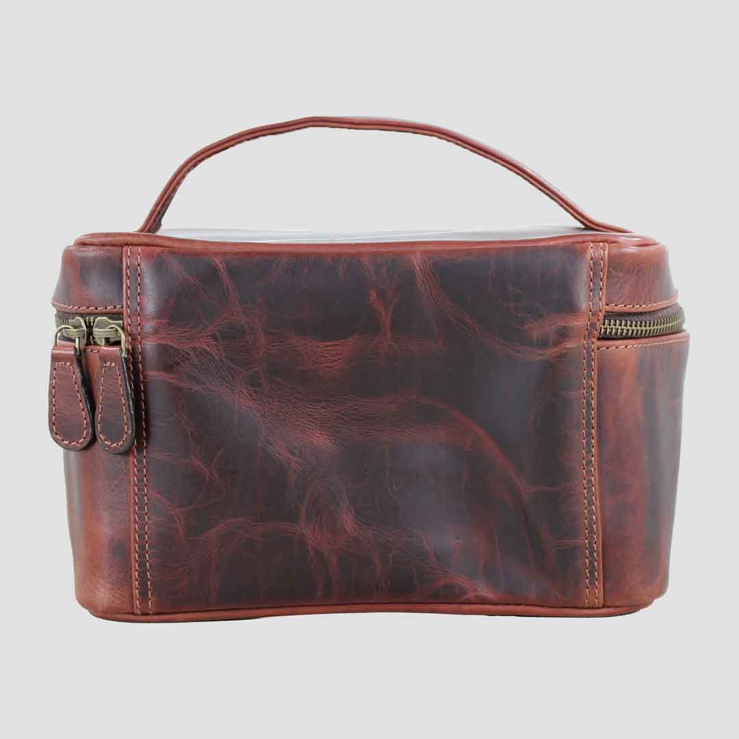 Elford Handle Leather Wash Bag Brown