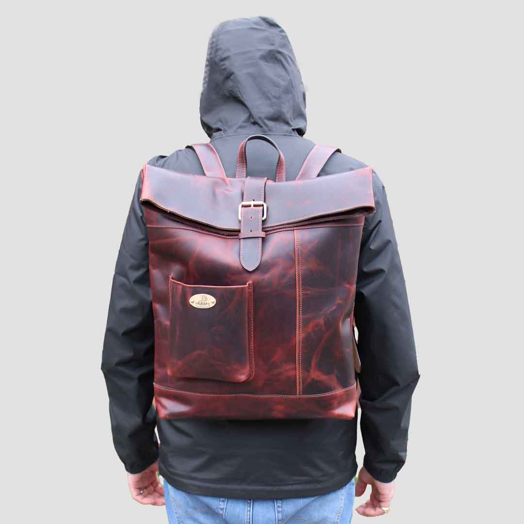brown leather rucksack sizing when worn on model