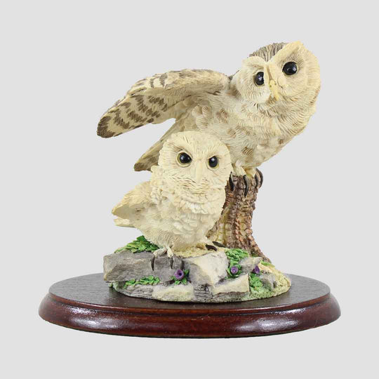 Owl and Chick On Tree Stump Border Fine Arts