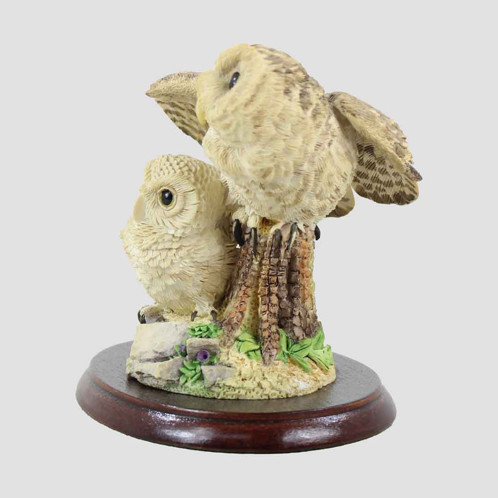 Owl and Chick On Tree Stump Border Fine Arts