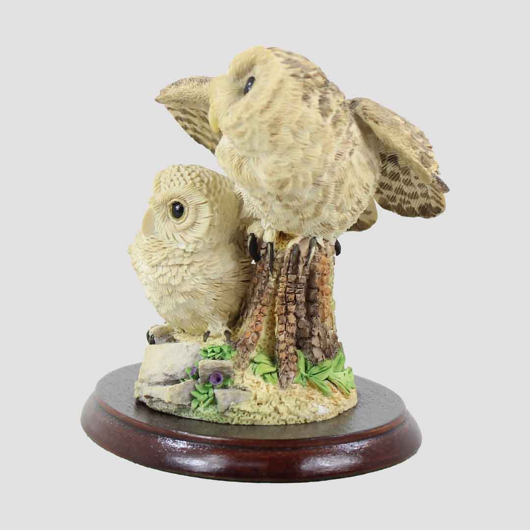 Owl and Chick On Tree Stump Border Fine Arts