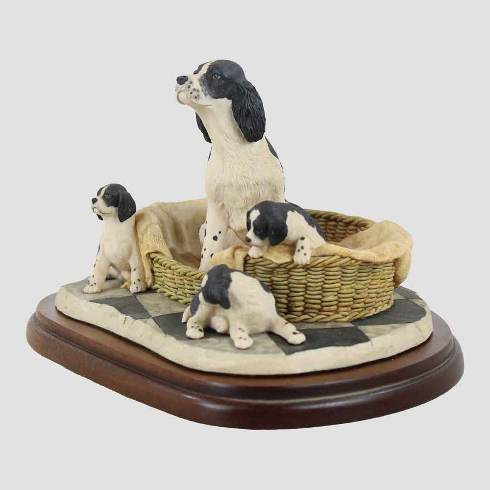 Springer Spaniel And Pups (Black and White) Border Fine Arts