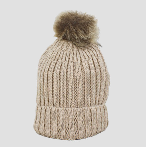 Bobble Hat with Horse Shoe Beige