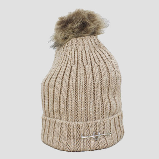 Bobble Hat with Horse Shoe Beige