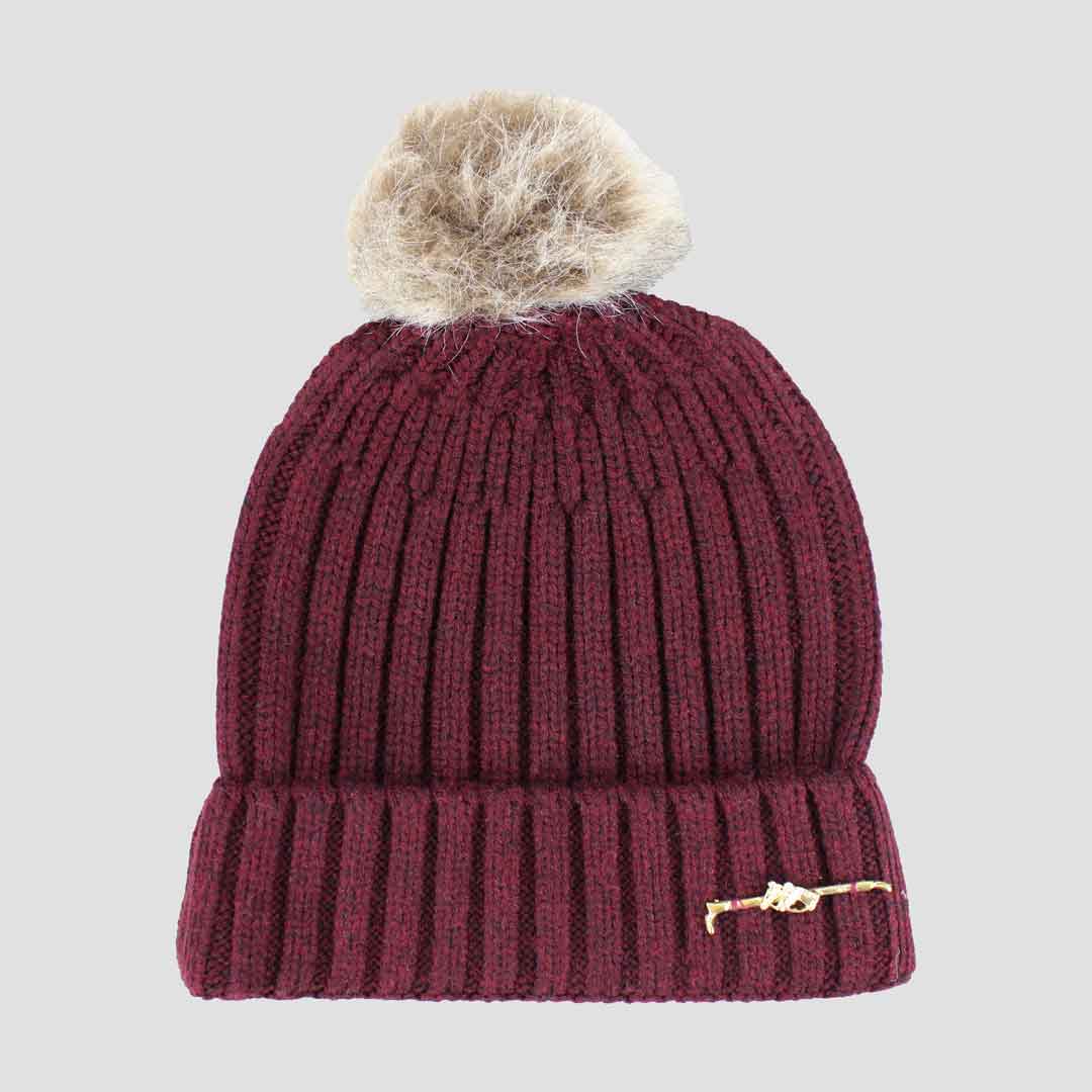 Bobble Hat With Gold Horsehead Red