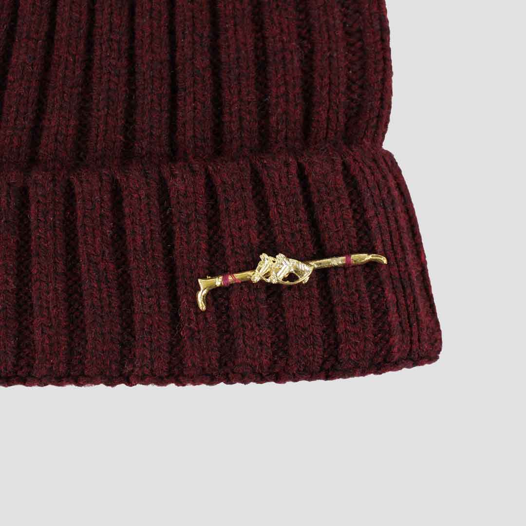 Bobble Hat With Gold Horsehead Red