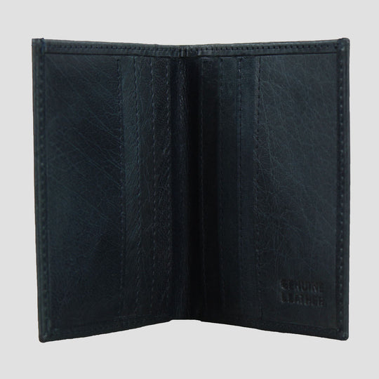 Folding Embossed Leather Card Slip Navy