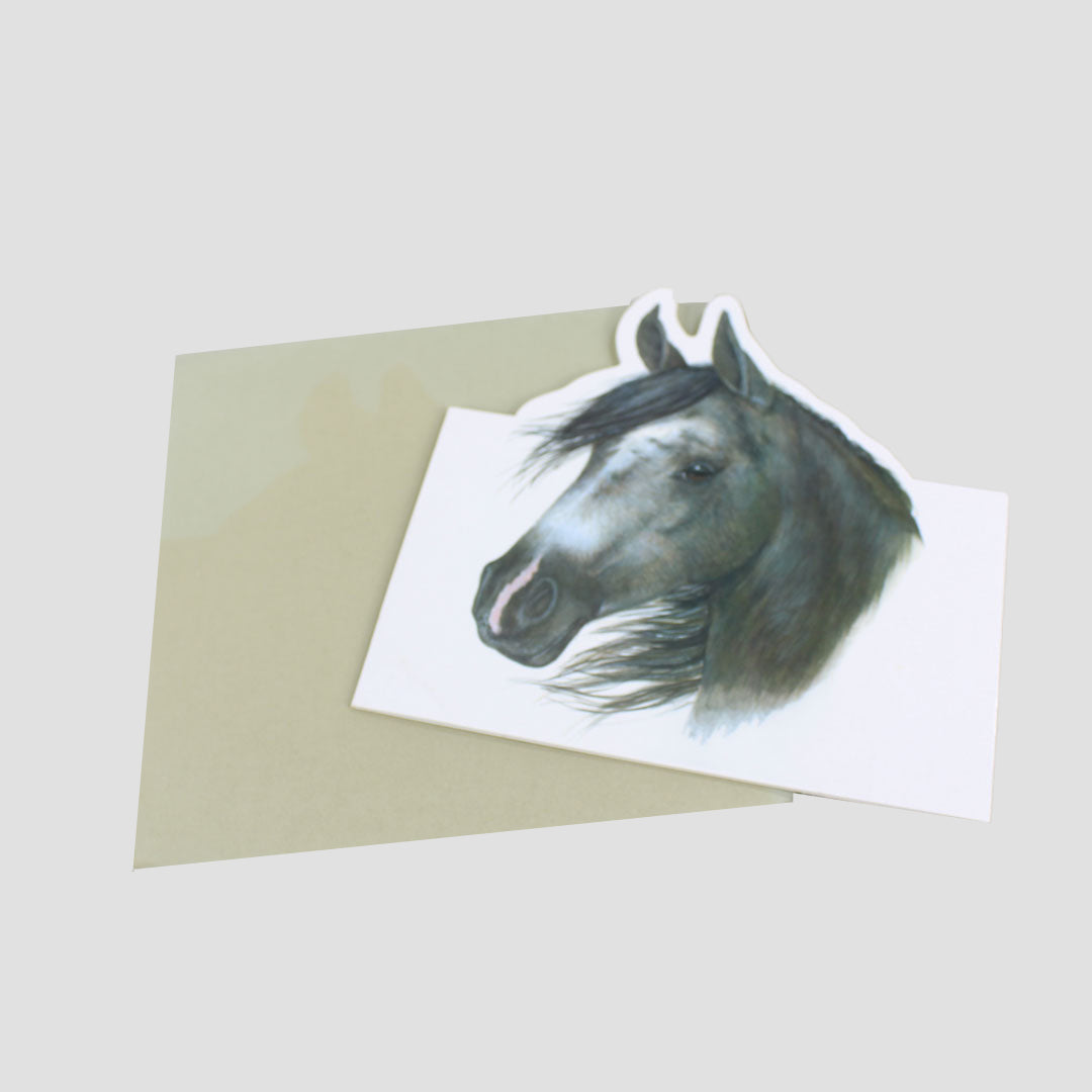 Spirited Horse Head Cut Out Card - Black