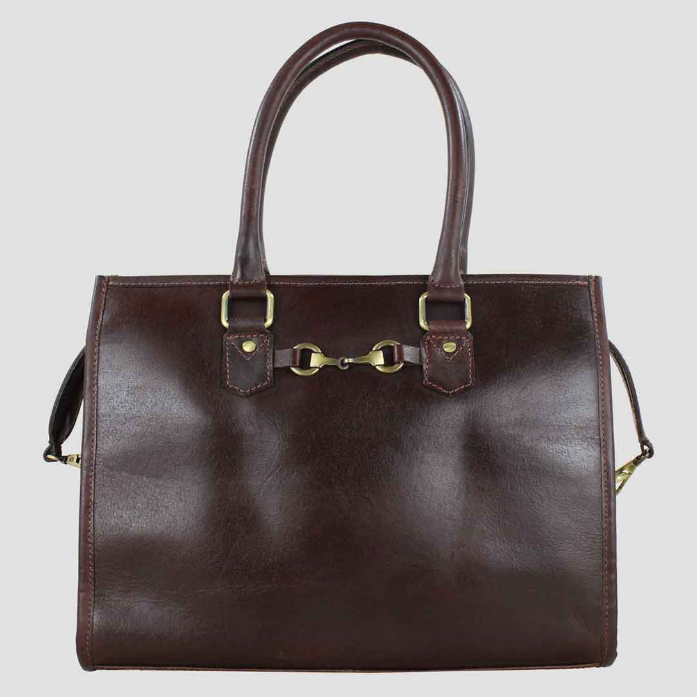 Abigail Snaffle Handbag In Brown With Tweed