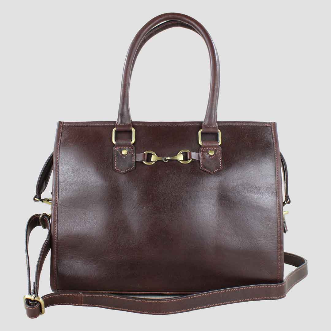 Abigail Snaffle Handbag In Brown With Tweed