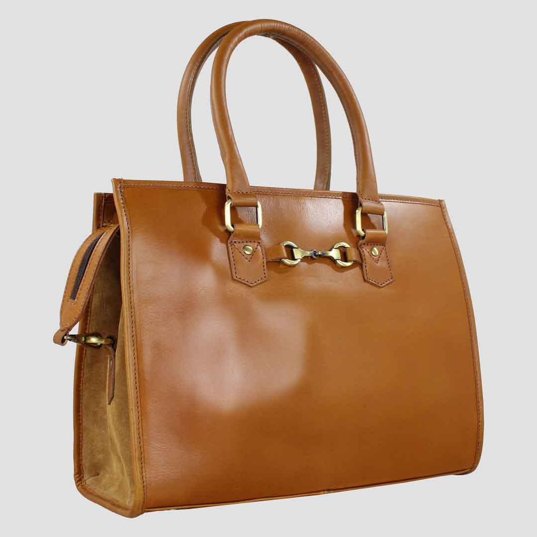 Abigail Snaffle Handbag Antique Tan With Suede