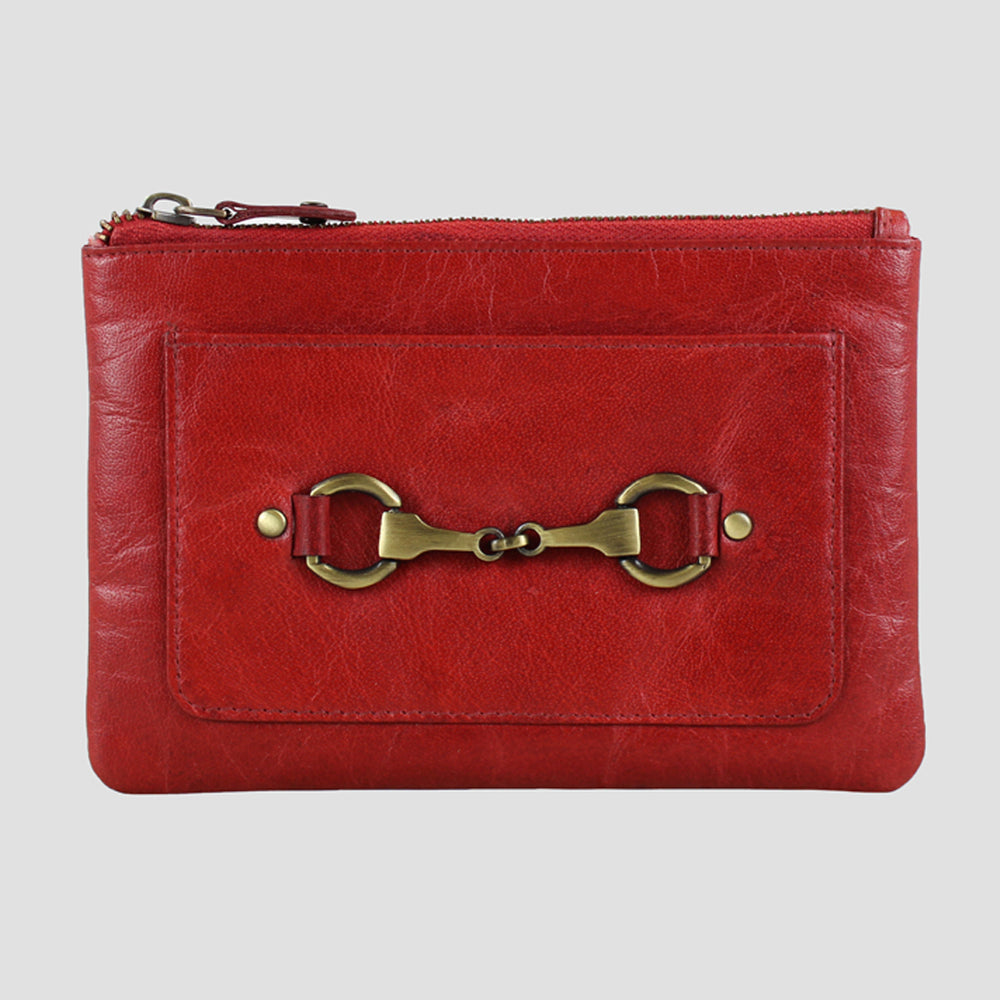 Alice Leather Snaffle Pouch Purse Red