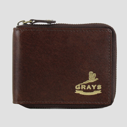 Barrington Leather Round Zip Wallet Brown
