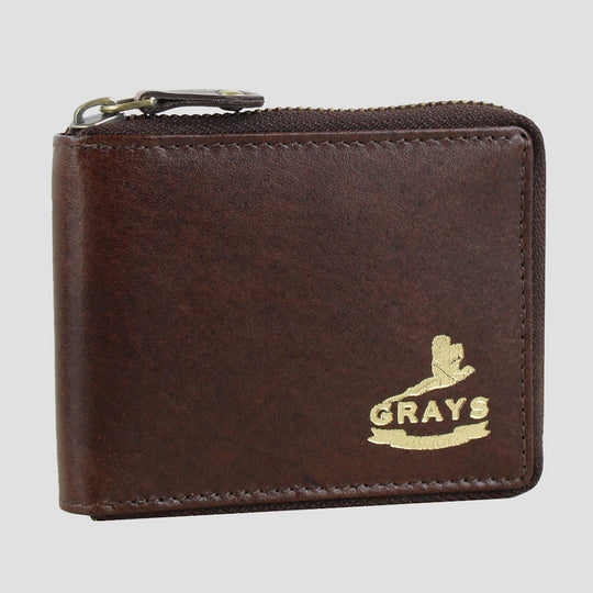 Barrington Leather Round Zip Wallet Brown