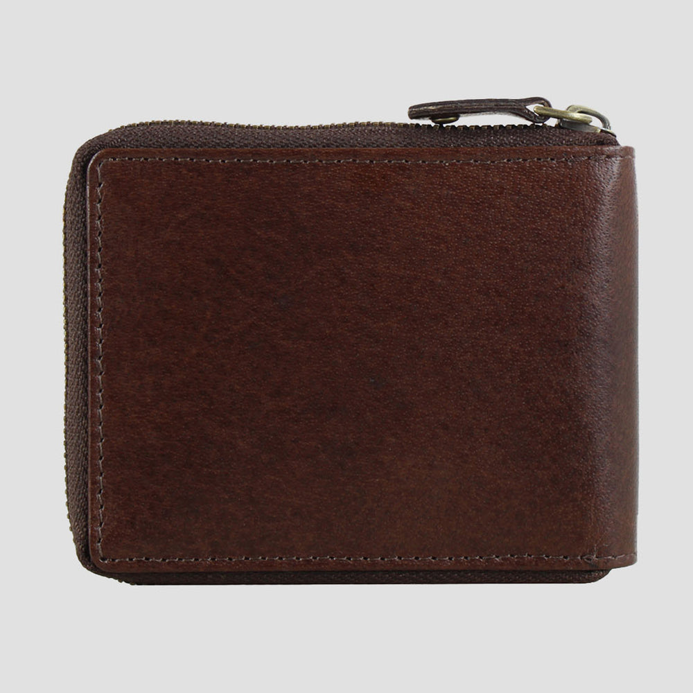 Barrington Leather Round Zip Wallet Brown