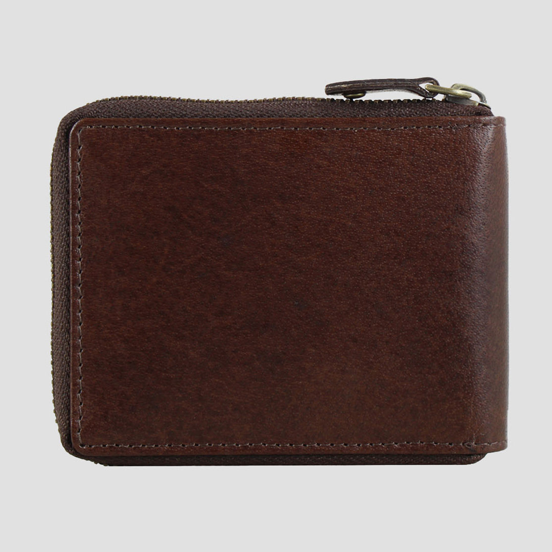 Barrington Leather Round Zip Wallet Brown