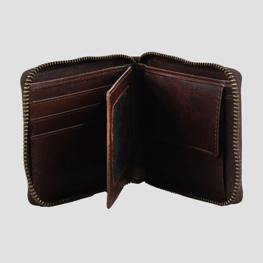 Barrington Leather Round Zip Wallet Brown