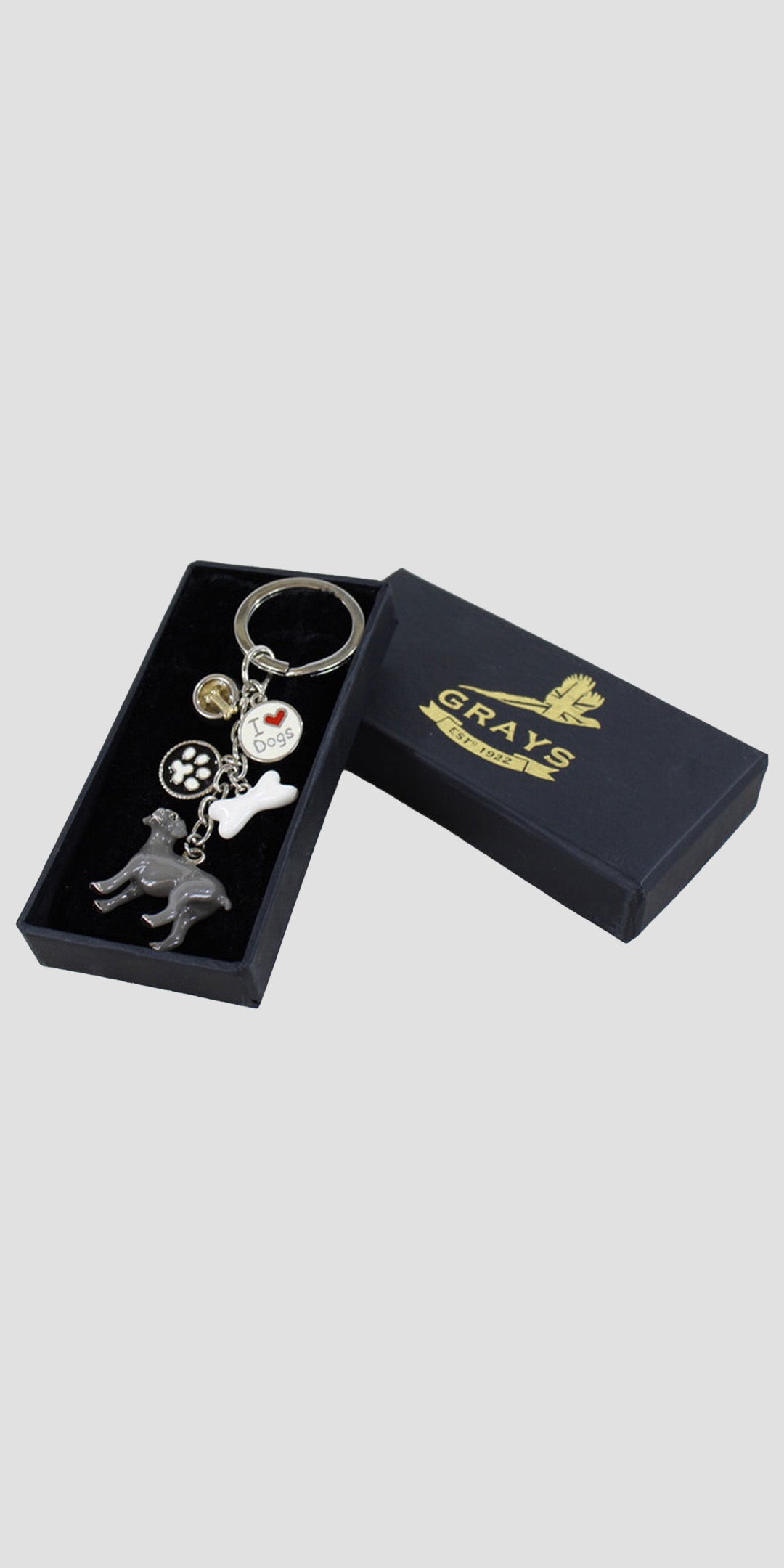 Charm Keyring Standing Dog Grey