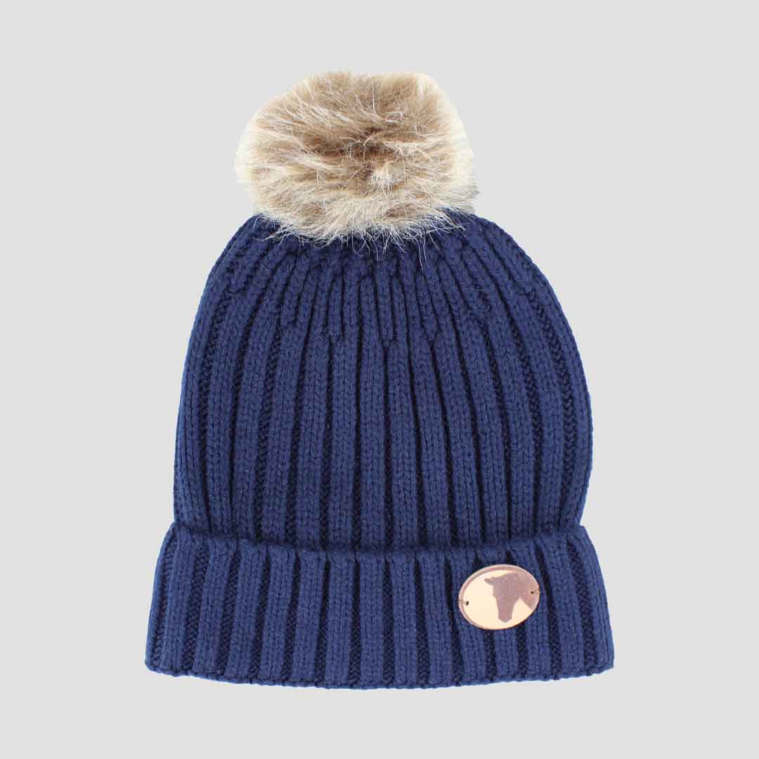 Knitted Horse Coin Bobble Hat Navy