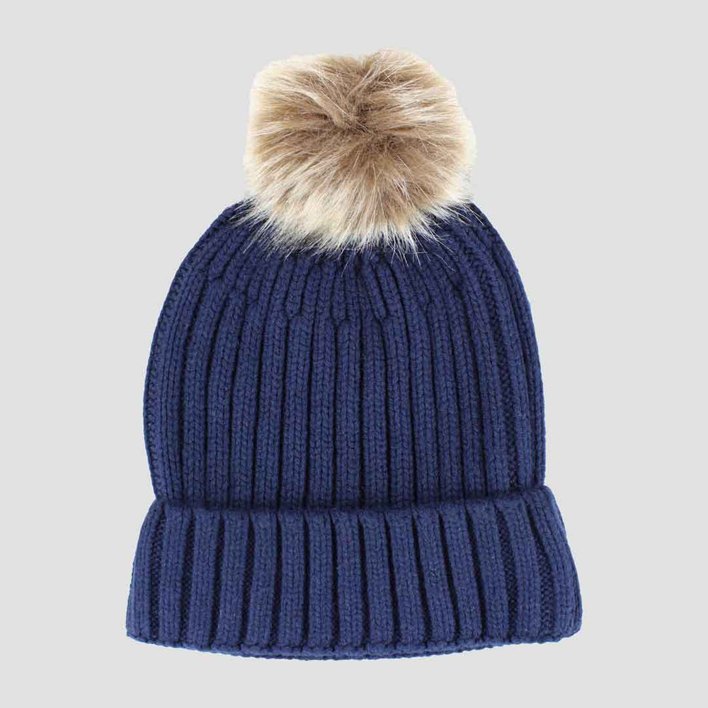 Knitted Horse Coin Bobble Hat Navy