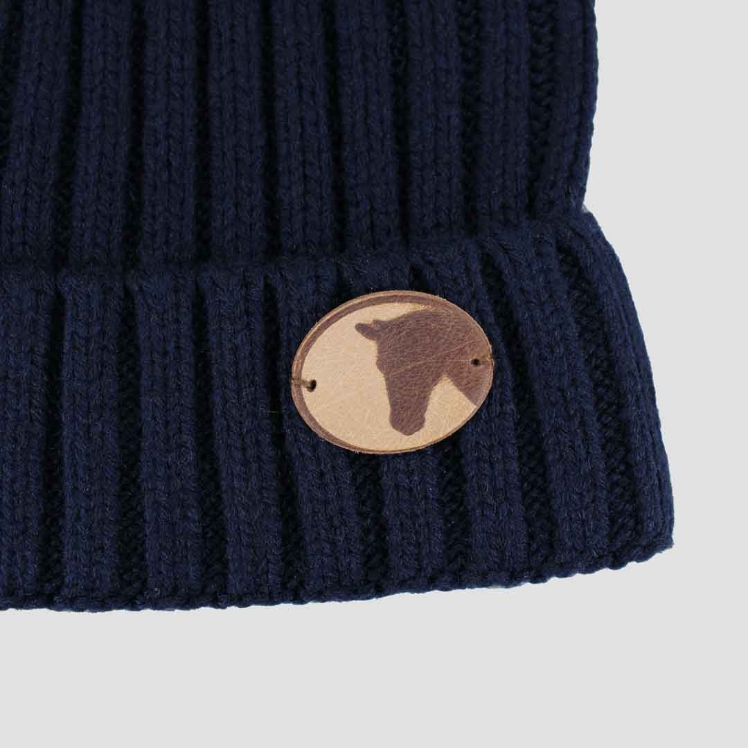 Knitted Horse Coin Bobble Hat Navy