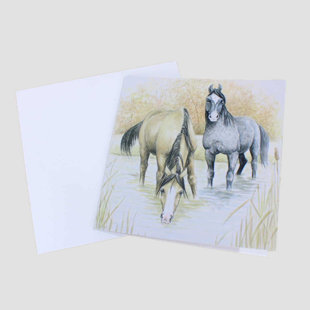 Horses In Water Card