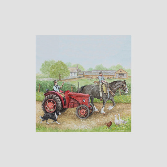 Red Tractor On Farm Card