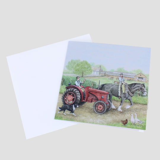 Red Tractor On Farm Card