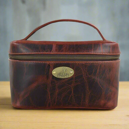 Elford Handle Leather Wash Bag Brown