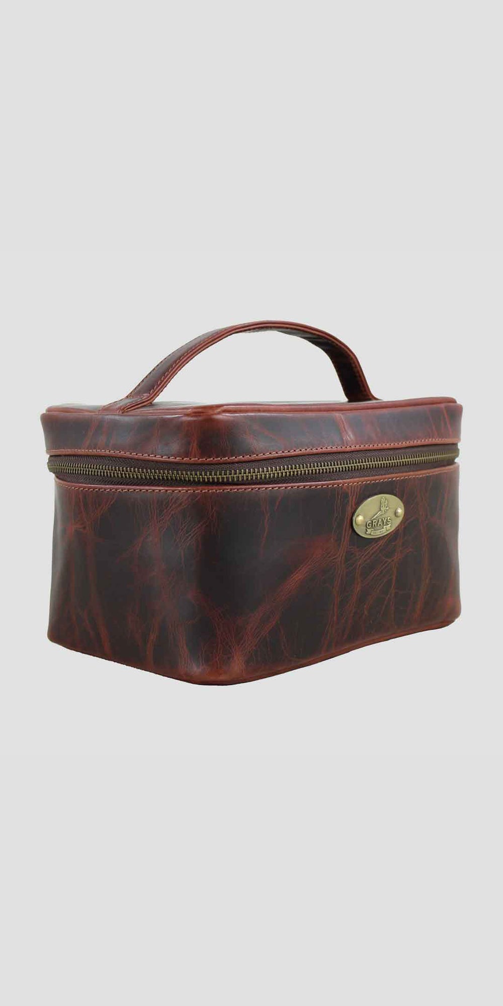 Elford Handle Leather Wash Bag Brown