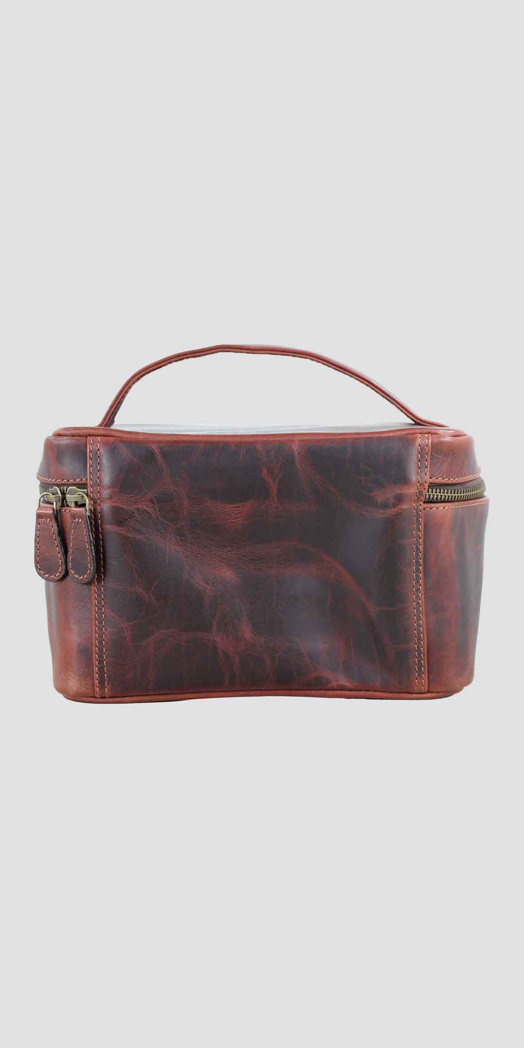 Elford Handle Leather Wash Bag Brown