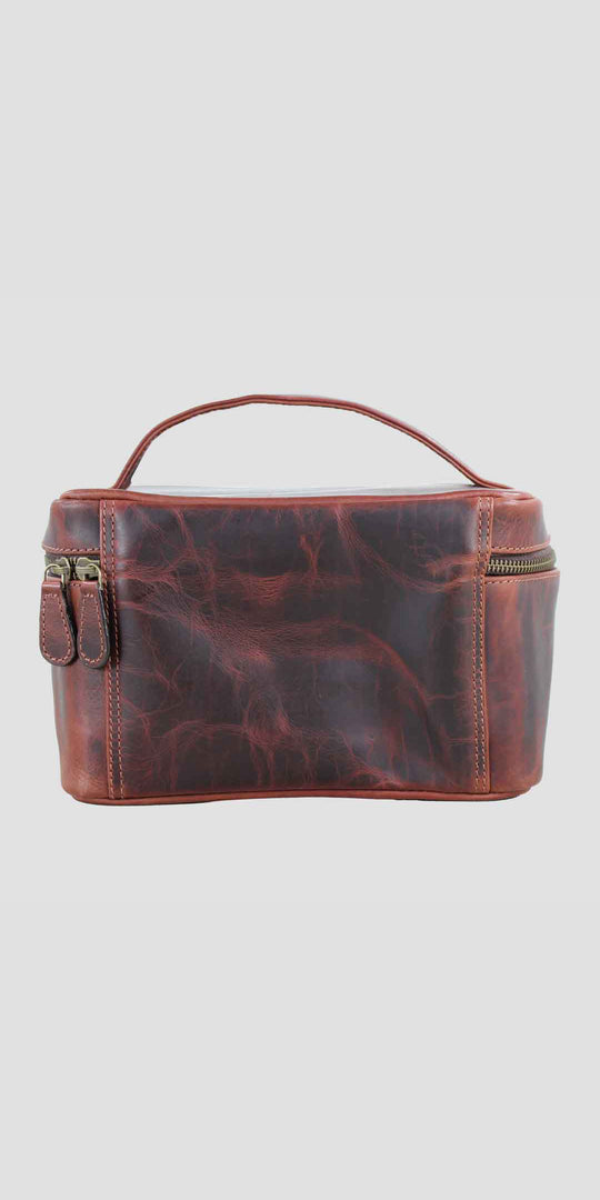 Elford Handle Leather Wash Bag Brown