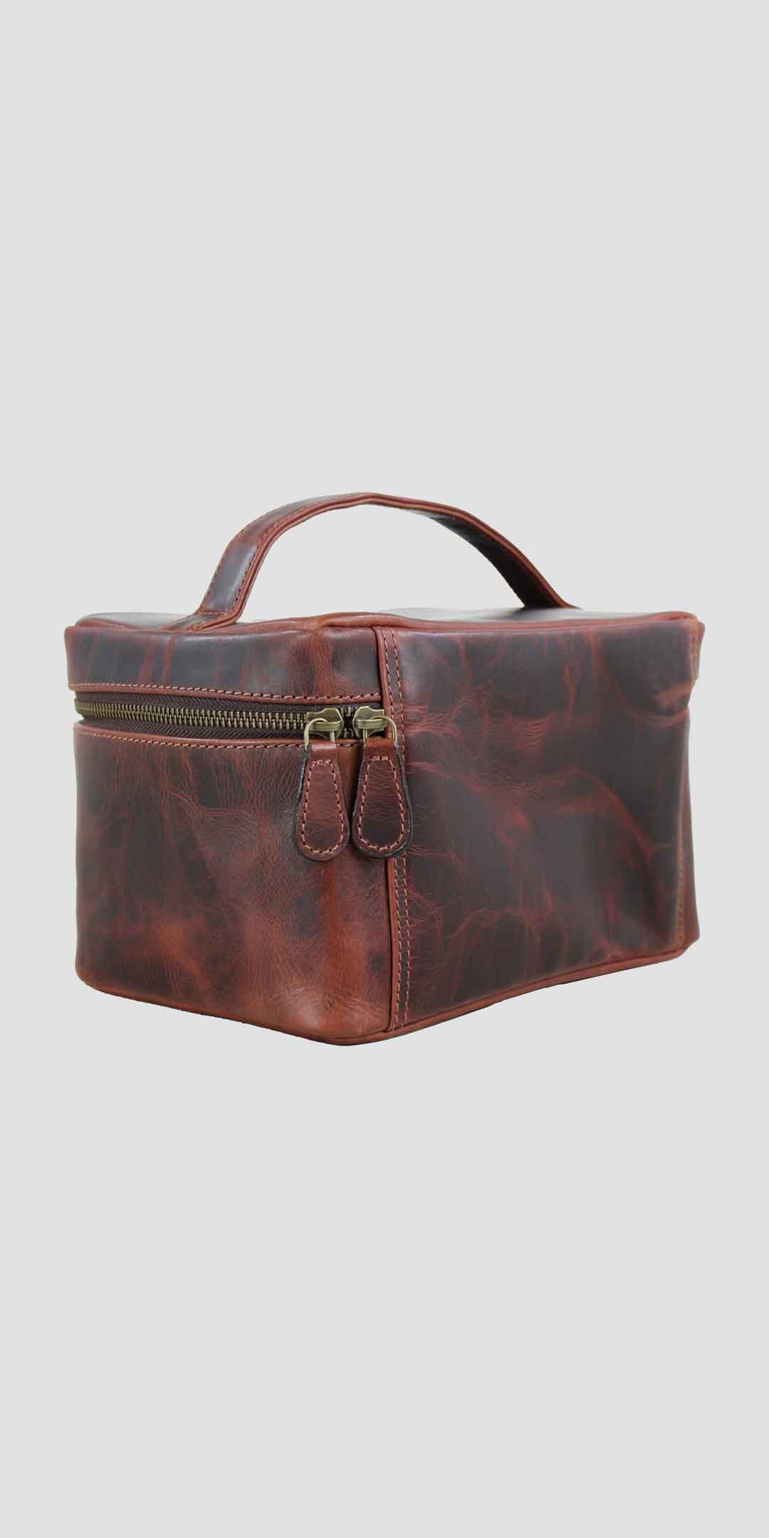Elford Handle Leather Wash Bag Brown