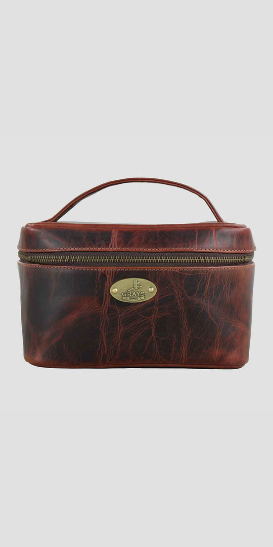 Elford Handle Leather Wash Bag Brown