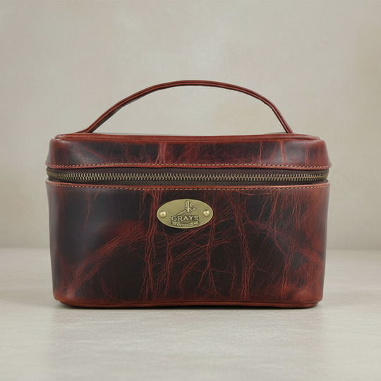 Elford Handle Leather Wash Bag Brown