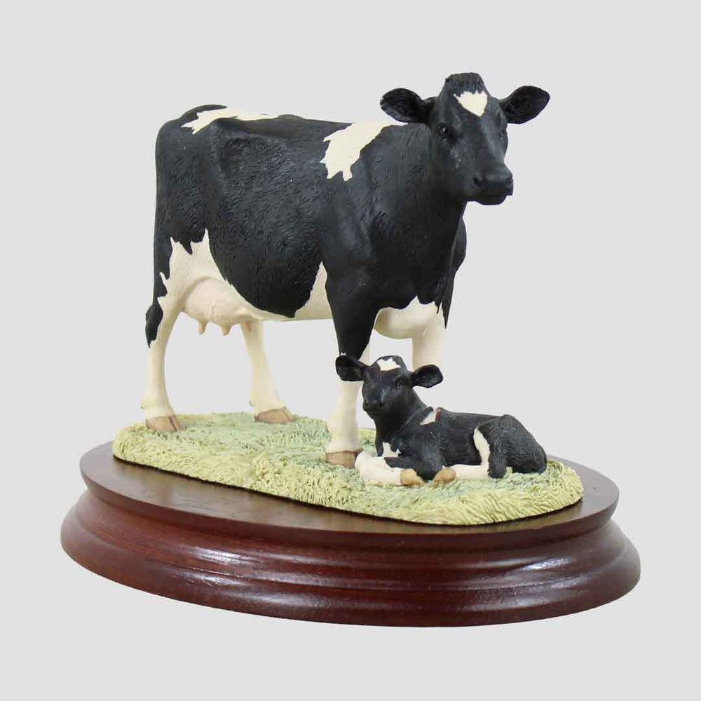 Freisian Cow And Calf Black And White Border Fine Arts