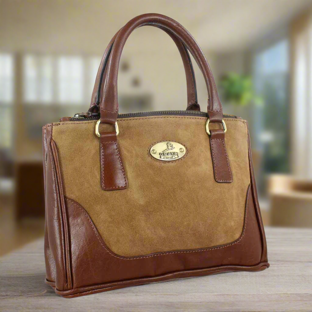 Jodie Handbag in Soft Leather and Suede Tan