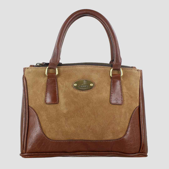 Jodie Handbag in Soft Leather and Suede Tan