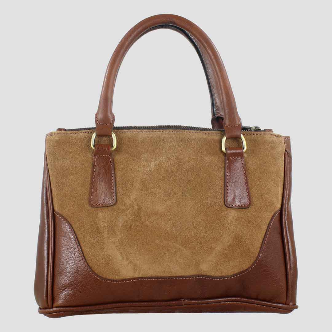 Jodie Handbag in Soft Leather and Suede Tan