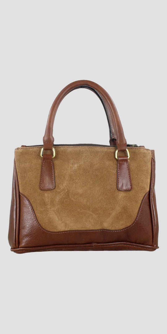 Jodie Handbag in Soft Leather and Suede Tan