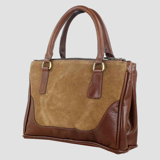 Jodie Handbag in Soft Leather and Suede Tan