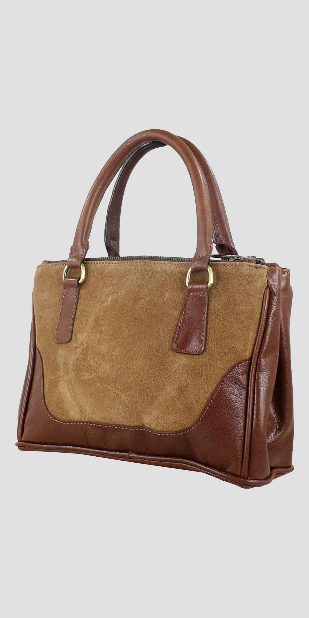 Jodie Handbag in Soft Leather and Suede Tan