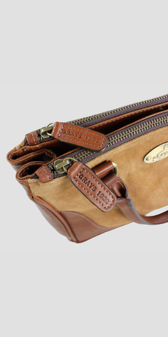 Jodie Handbag in Soft Leather and Suede Tan