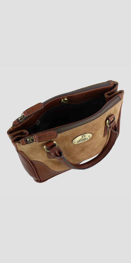 Jodie Handbag in Soft Leather and Suede Tan