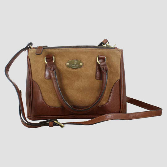 Jodie Handbag in Soft Leather and Suede Tan