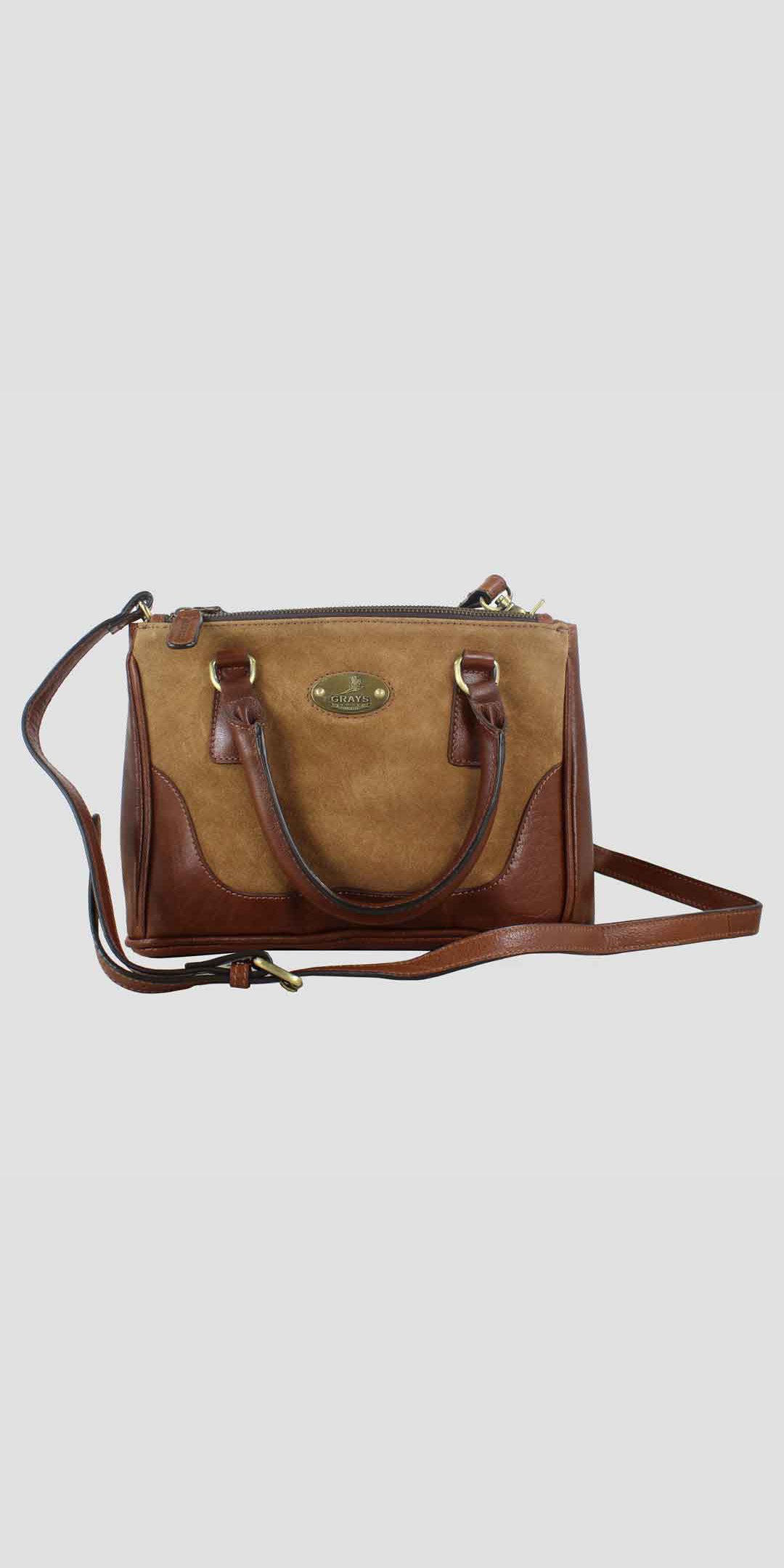 Jodie Handbag in Soft Leather and Suede Tan