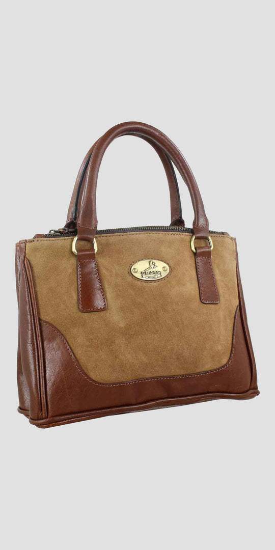 Jodie Handbag in Soft Leather and Suede Tan