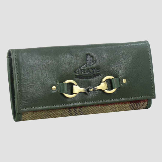 Lily Snaffle Purse in Leather and Tweed Green