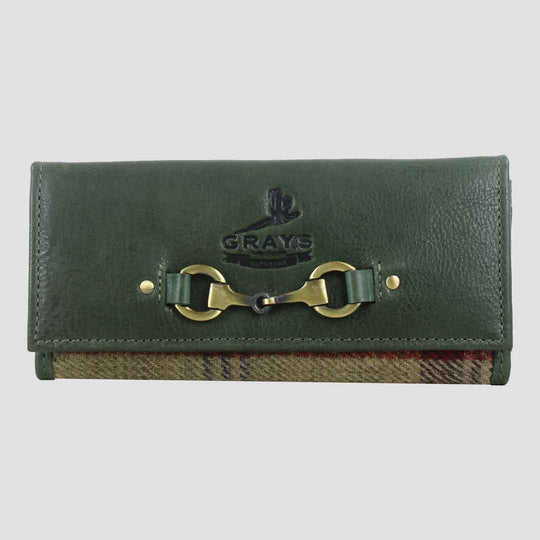 Lily Snaffle Purse in Leather and Tweed Green